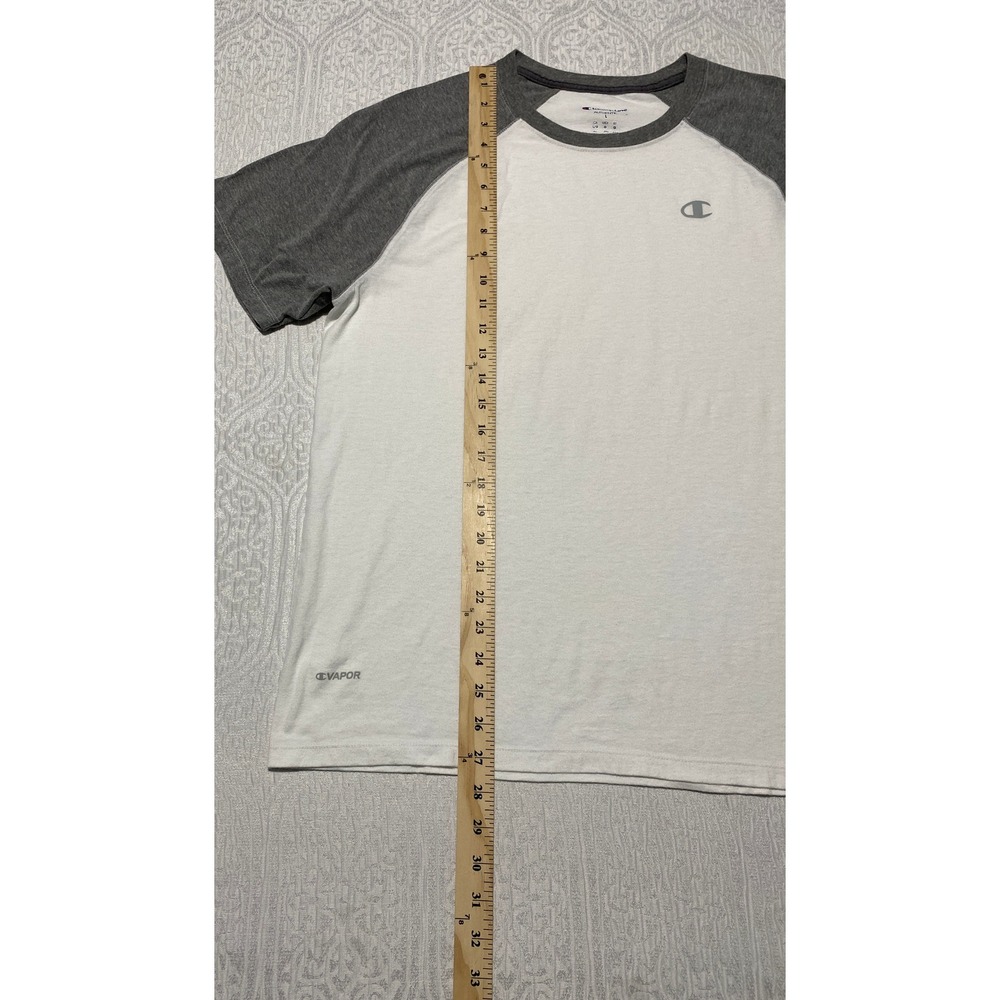 Champion Vapor‎ Mens Large White Gray Raglan Short Sleeve T-Shirt T8822 D3T - Picture 5 of 6